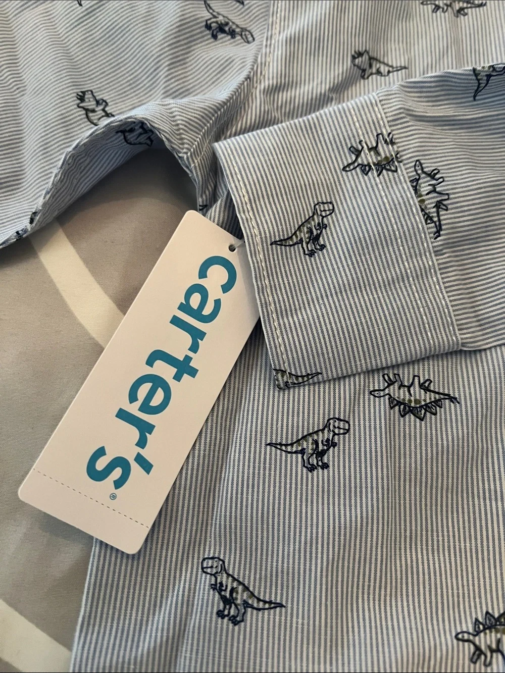 NWT Carter's Light Blue Button-Up Shirt with Navy Dino Print